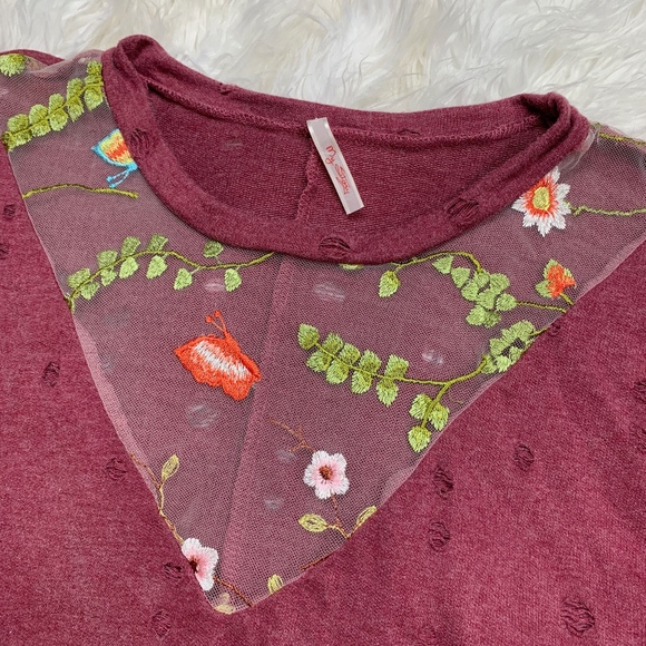 My Story Wine Burgundy Boho Sheer Soft Top Large - Picture 2 of 6